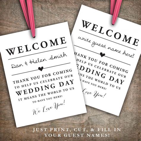 Dear insert first name, on behalf of our entire staff, we would like to welcome you to our property. INSTANT DOWNLOAD Printable Wedding Welcome Bag Tags ...