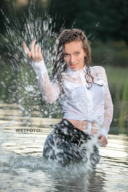 Wetlook By Curly Girl In Wet Jacket Shirt Jeans And High