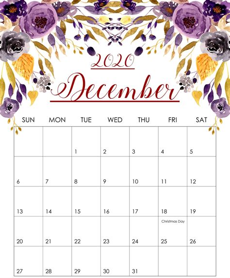 Free Monthly Blank December Calendar 2020 Printable Template