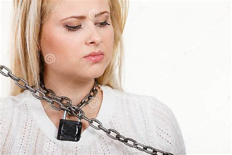 Woman Having Metal Chain Around Neck Stock Photo Image Of Enslavement