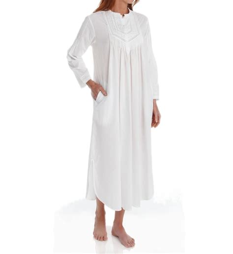 Womens La Cera 1060g 100 Cotton Woven Long Sleeve Nightgown White L