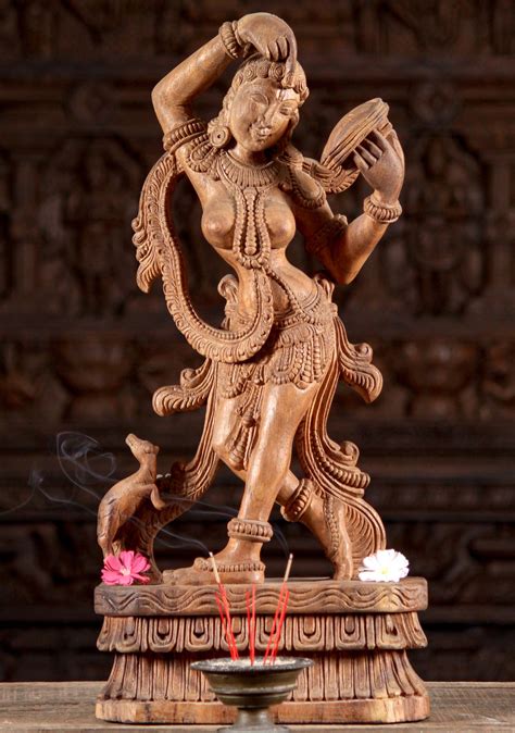 Sold Wood Dancing Devi Statue Holding Mirror 24 96w12j Hindu Gods