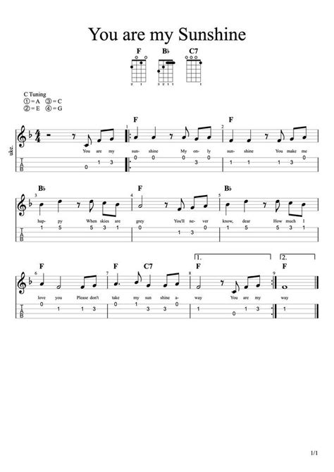 You Are My Sunshine Sheet Music For Guitar