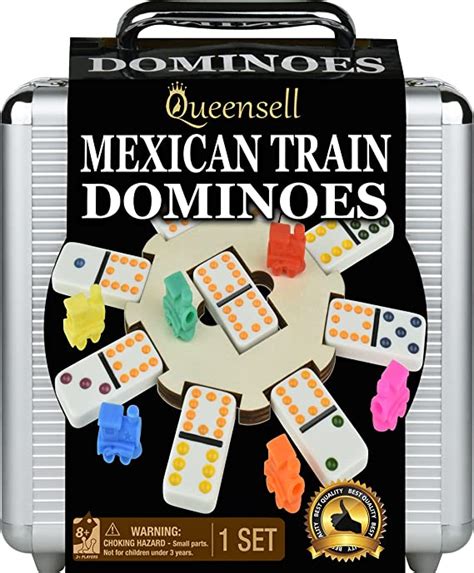 Queensell Mexican Train Dominoes Set With Wooden Hub Domino Tile Board