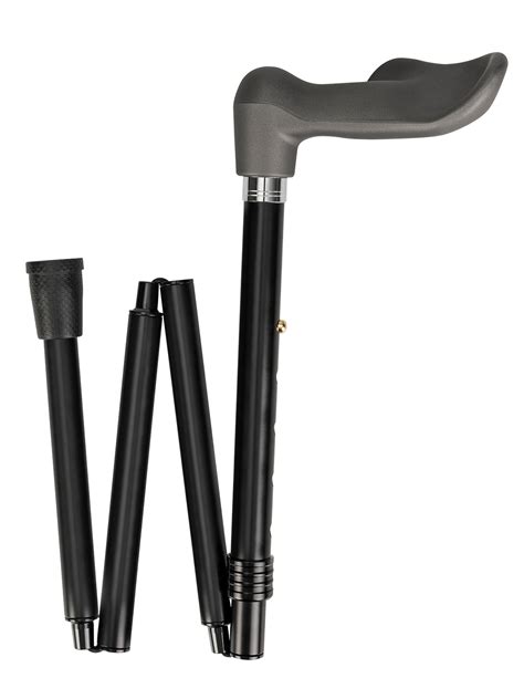 Foldable Light Metal Walking Stick In Black Matt With Fischer Grip In