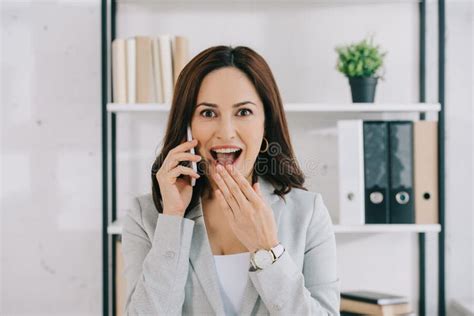 Excited Shocked Secretary Looking At Camera Stock Photo Image Of