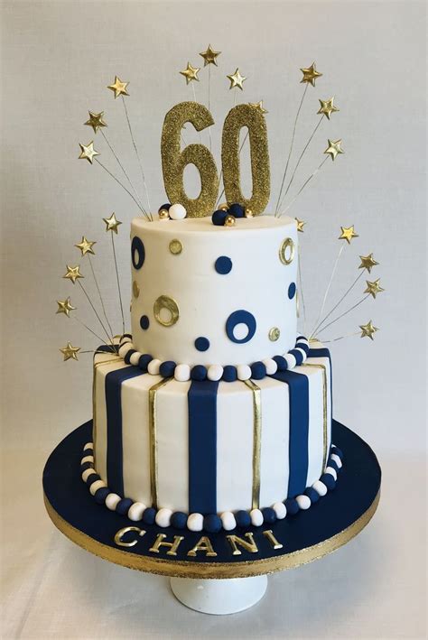 2 Tier Navy And Gold 60th Birthday Cake 60th Birthday Cake For Mom
