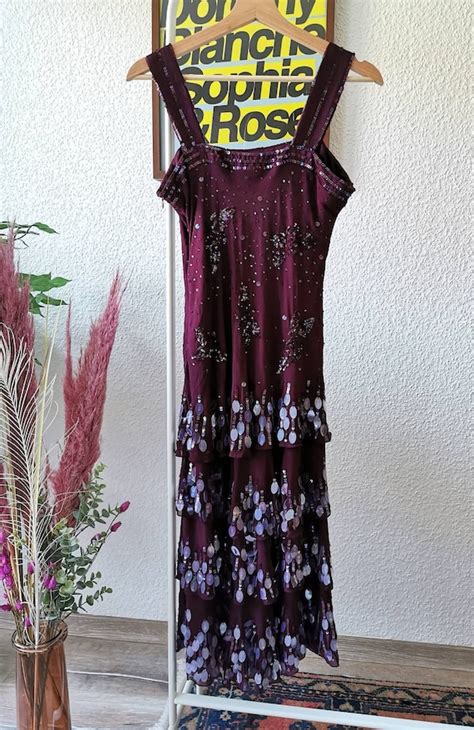 Vintage Dress 1990s Sequin And Pearls Y2k Tight Mid Gem