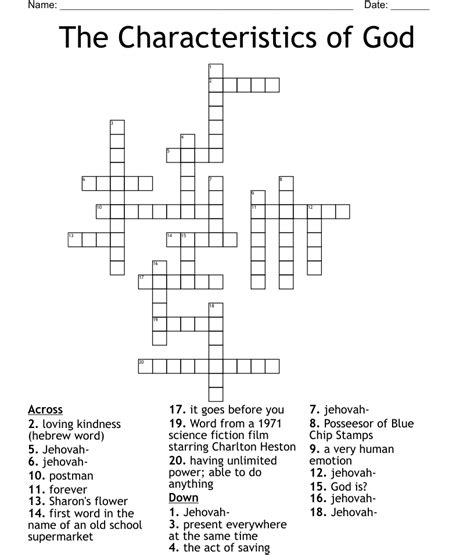 The Characteristics Of God Crossword Wordmint