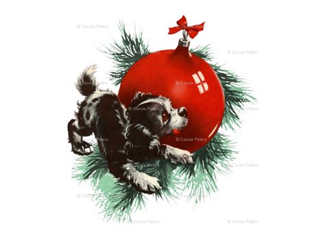 Vintage Christmas Puppy Clip Art Library