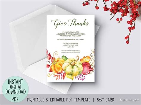 These provisions will apply from april 1, 2020 through december 31, 2020. Editable pdf Thanksgiving invitation template: Give Thanks with flower - blursbyai