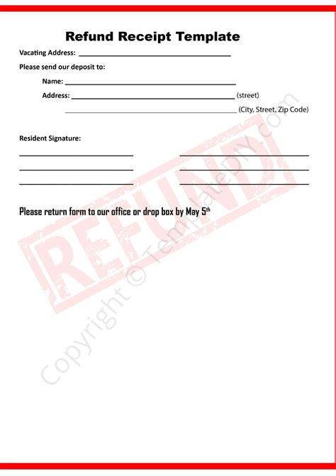 Refund Receipt Template Blank Printable Pdf Excel And Word