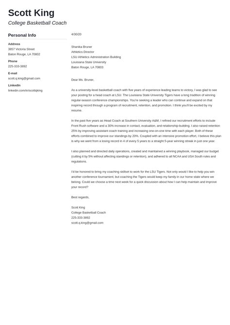 Coaching Cover Letter Template