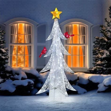 Outdoor Lighted 55 Ft White Twinkling Tree Cardinals Sculpture