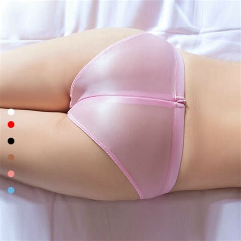 Women Sexy Super Soft Shiny Panties Zipper Open Crotch Briefs Lingerie
