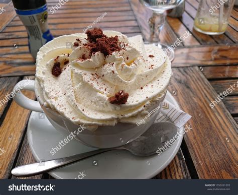 Cappuccino Whipped Cream Topped Chocolate Flakes Stock Photo 1550261303