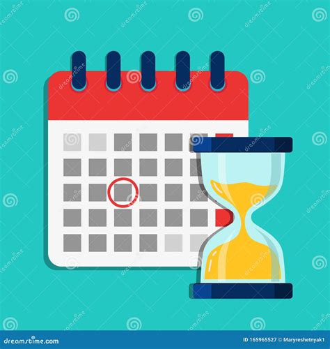 Deadline Calendar With Hourglass Flat Illustration With Schedule Of
