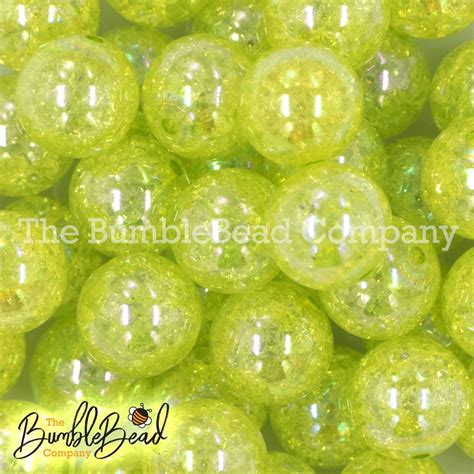 20mm Lime Green Crackle Ab Bubblegum Bead Acrylic Beads In Etsy