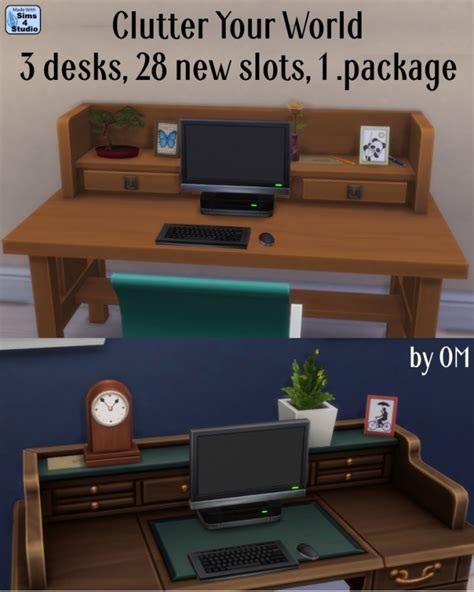 Clutter Your World 3 Base Game Desks With Slots By Om At Sims 4 Studio