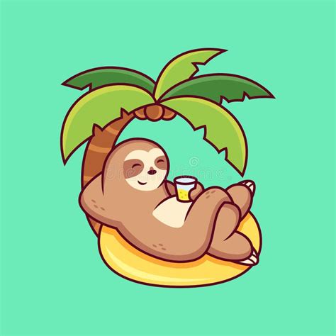 Cute Sloth Cartoon Relax In Summer Animal Vector Icon Illustration