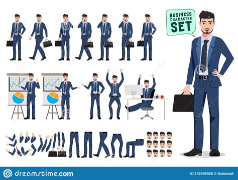 Male Business Character Vector Set Business Man Cartoon Character