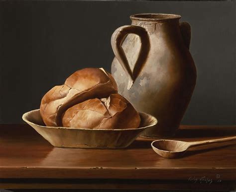 Still Life Painting Bread And Spoon By Carlos Reales Pintura Para