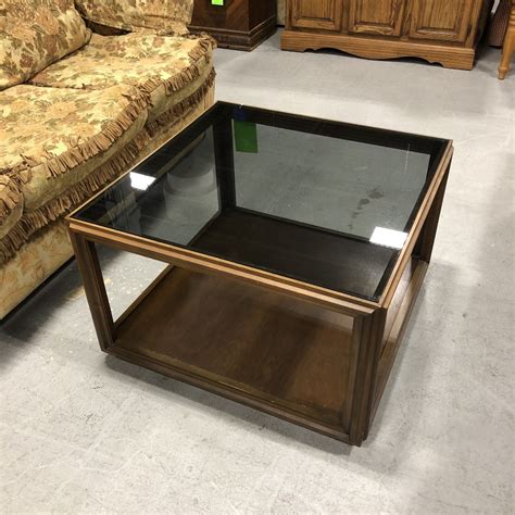 Mid Century Square Wooden Coffee Table Wsmoked Glass