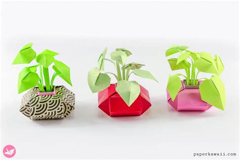 Mini Origami Pot Plants Tutorial Diy Paper Houseplants Paper Kawaii
