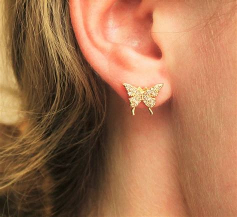 CZ Gold Butterfly Stud Earrings