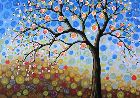 Original Abstract Landscape Tree Art Painting Blue Sky