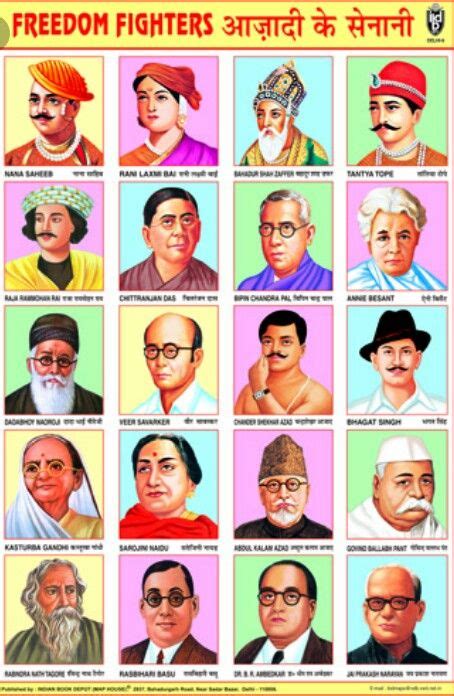 Indian Freedom Fighters Picture Chart A4 Size Free Download For School