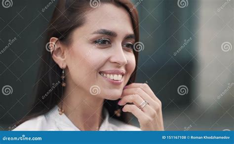 Portrait Of Beautiful Smiling Girl With Natural Make Up Slow Motion
