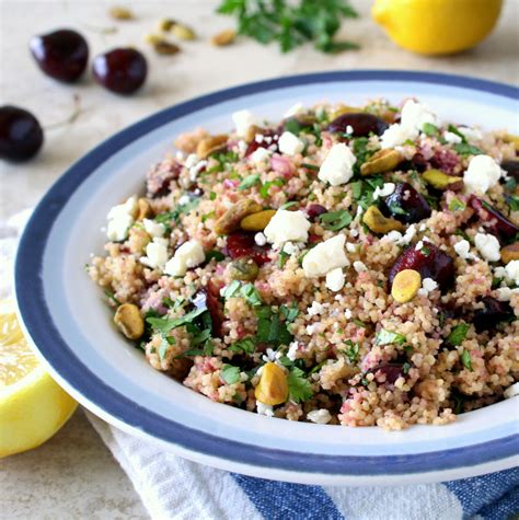 This tabbouleh recipe with chickpeas has lots of parsley, mint, tomatoes and cucumbers. Cherry Couscous Tabbouleh