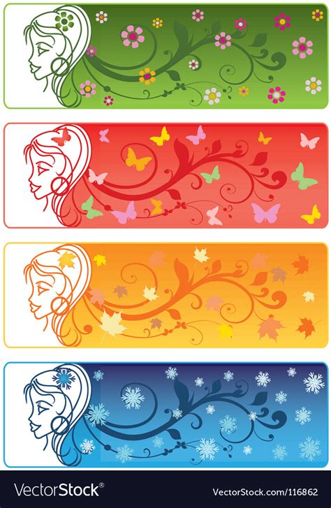 Four Seasons Banners With Girl Royalty Free Vector Image