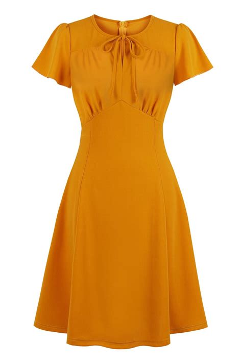 vintage style yellow summer dress single piece dress necklines for dresses office dresses