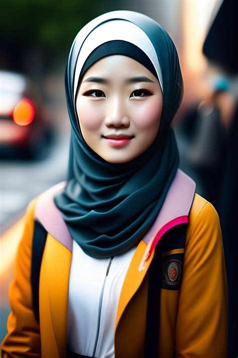 lexica hijab asian girl on the streets with a cute face