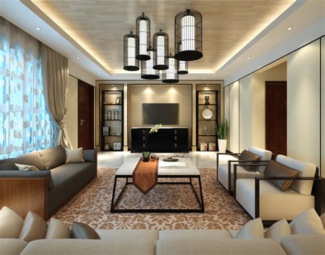 Modern Big Living Room Decorated In Bright 3d Model Max