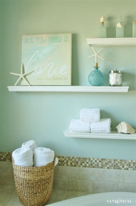 Beach bathroom decor establishes the idea of sea life from the blue waters of the ocean to the ships. How to Make Floating Display Shelves | Coastal bathroom ...