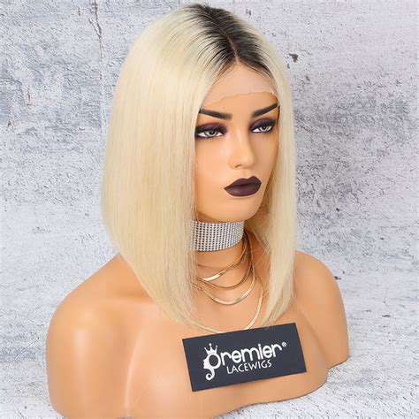 Black Roots Blonde 1b 613 Remy Hair Bob Style Human Hair Wigs Lace Front Wigs
