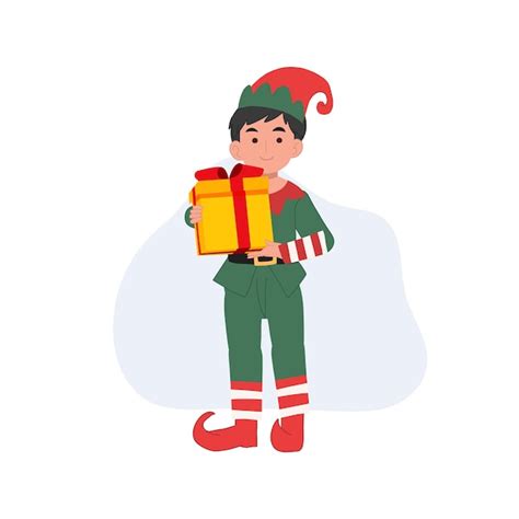 Premium Vector Cute Young Christmas Elf Boy With Present Box Vector