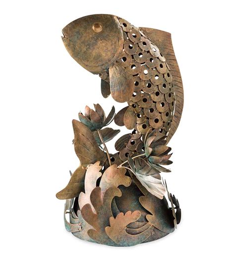 Handcrafted Reclaimed Metal Koi Fish Sculpture Wind And Weather