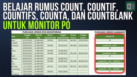 Monitor Purchase Order Di Excel Dengan Fungsi Rumus Count Countif Countifs Counta Dan