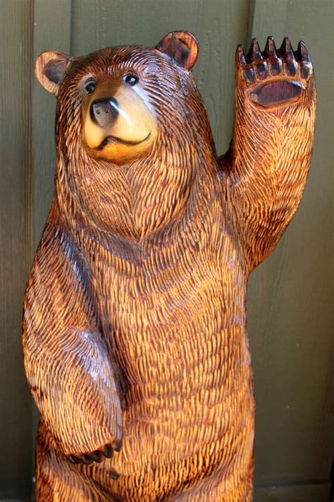 Bergman Waving Brown Bear Chainsaw Carving Wood Sculpture 4 Etsy Canada