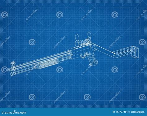 Rifle Architect Blueprint Stock Illustration Illustration Of Blue