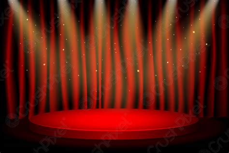Red Round Winner Podium Stage With Studio Lights For Awards Stock