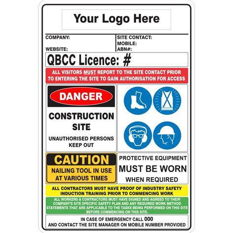 Construction Site Combination Sign Qld Qbcc Compliant Buy Now