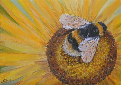 Sunflower And A Bee By M B Sunflower Art Sunflower Drawing Painting