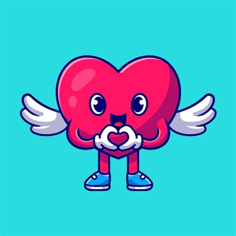 Premium Vector Cute Heart Angel With Love Sign Cartoon Icon Illustration