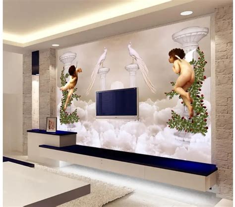 Custom Photo 3d Wallpaper Non Woven Mural European Angel Flowers Tv