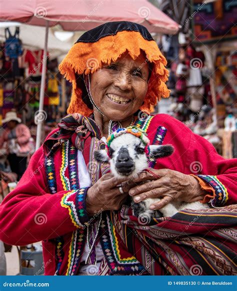 Peruvian Woman With A Baby Llama Editorial Image Image Of Llama
